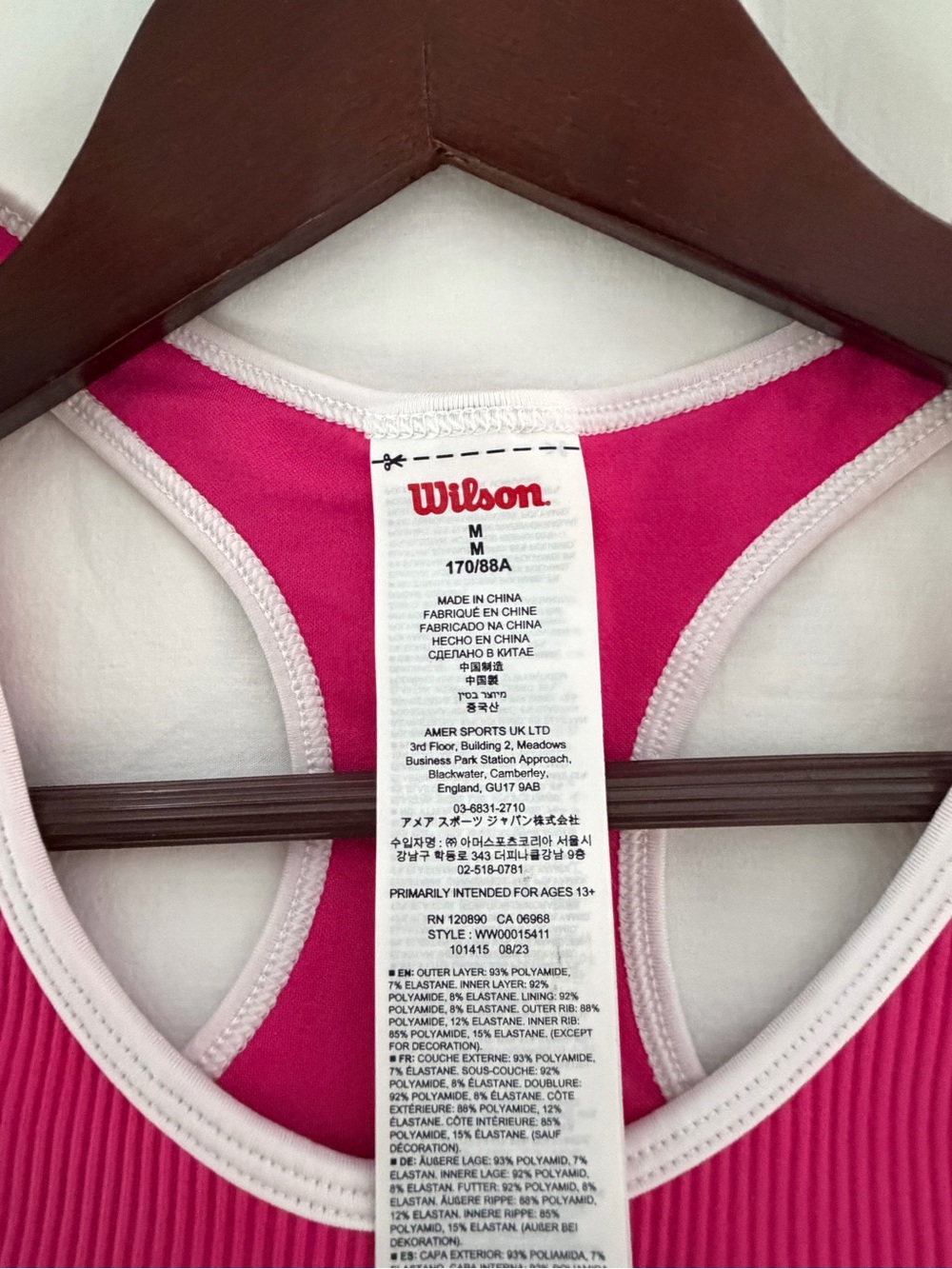 Wilson Hot Pink Racerback Tennis Tank with White Trim - Picture 3 of 3